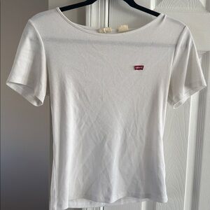 Levi's White Tee with Small Red Logo Patch